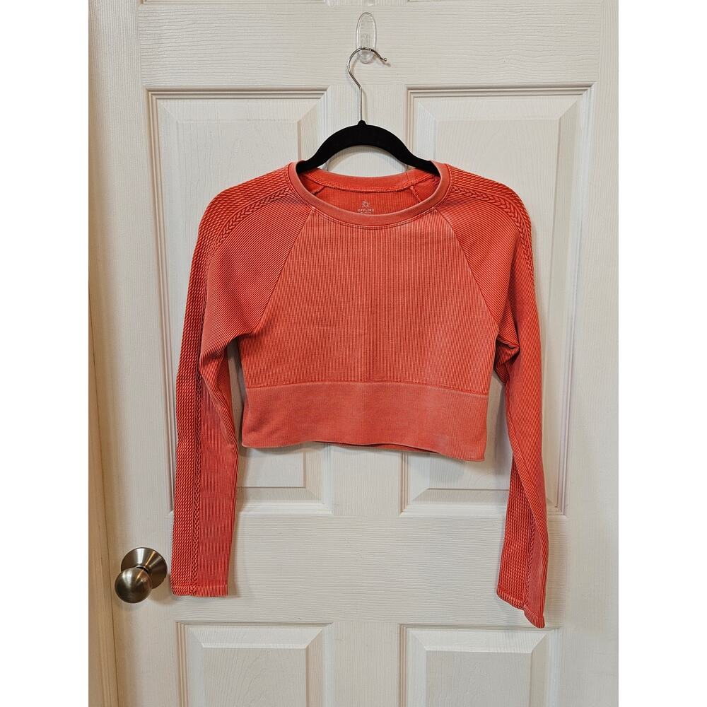 Offline By Aerie Ribbed Seamless Long Sleeve Crop Top Coral Pink Size Medium